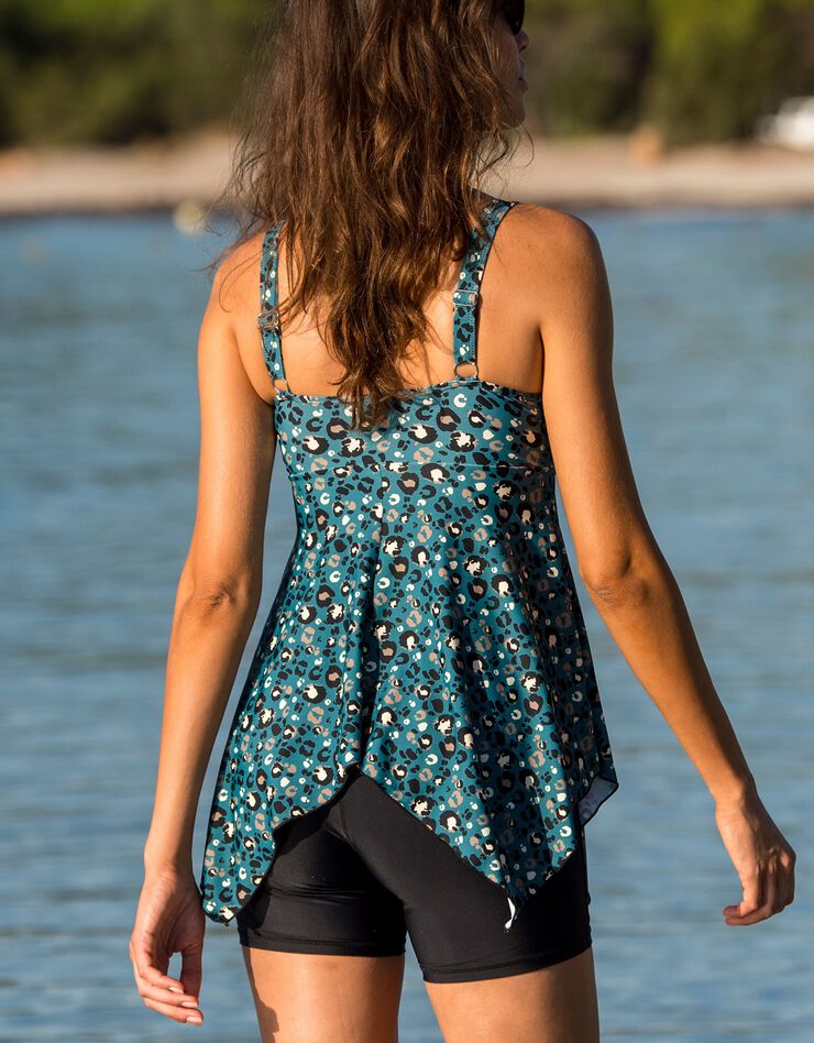 Haut de tankini imprimé asymétrique  (émeraude / noir)