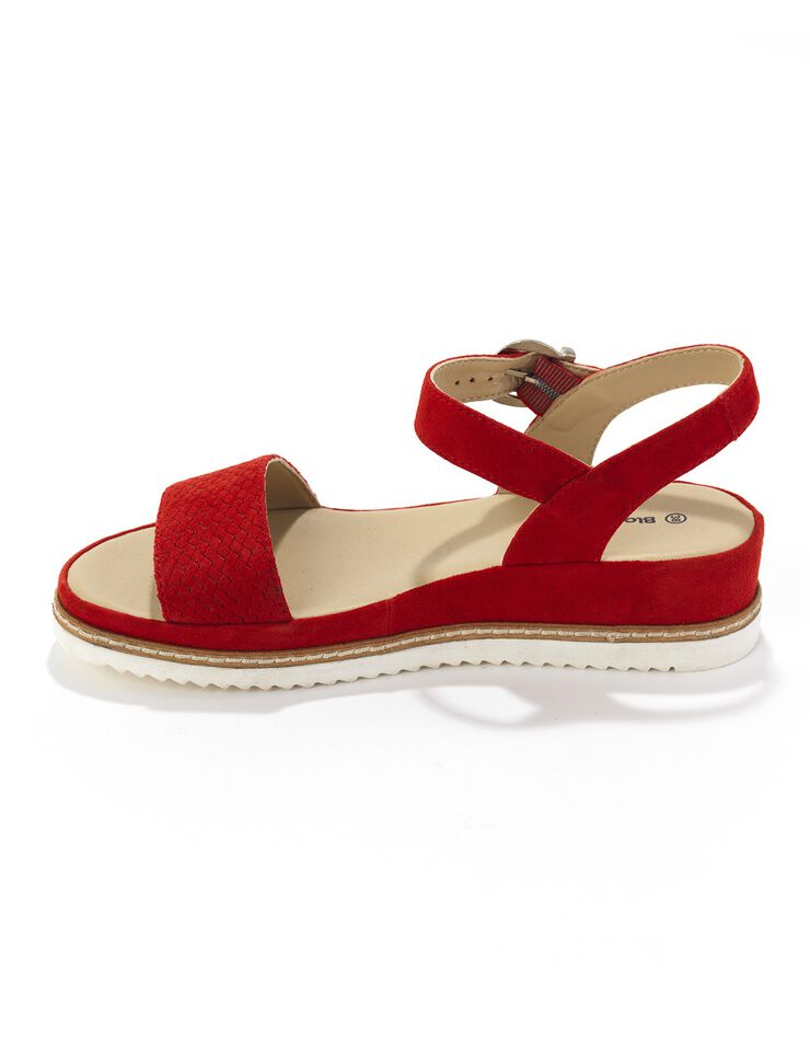 Sandales compensées crantées en croûte de cuir  (rouge)