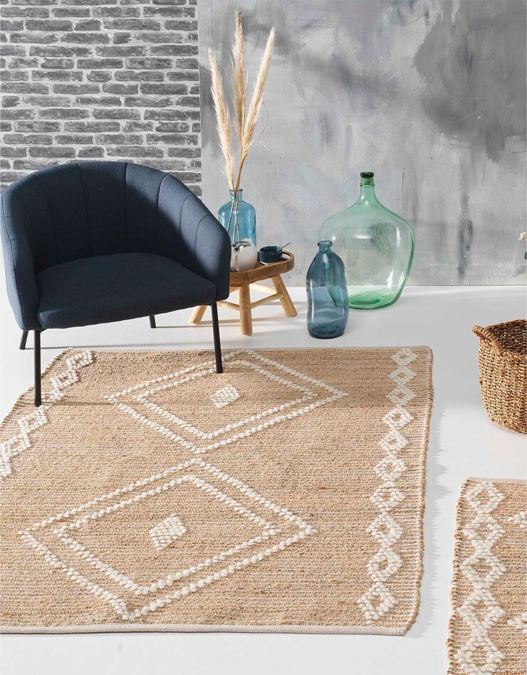 Tapis jute-laine imprimé - rectangulaire (blanc / naturel)