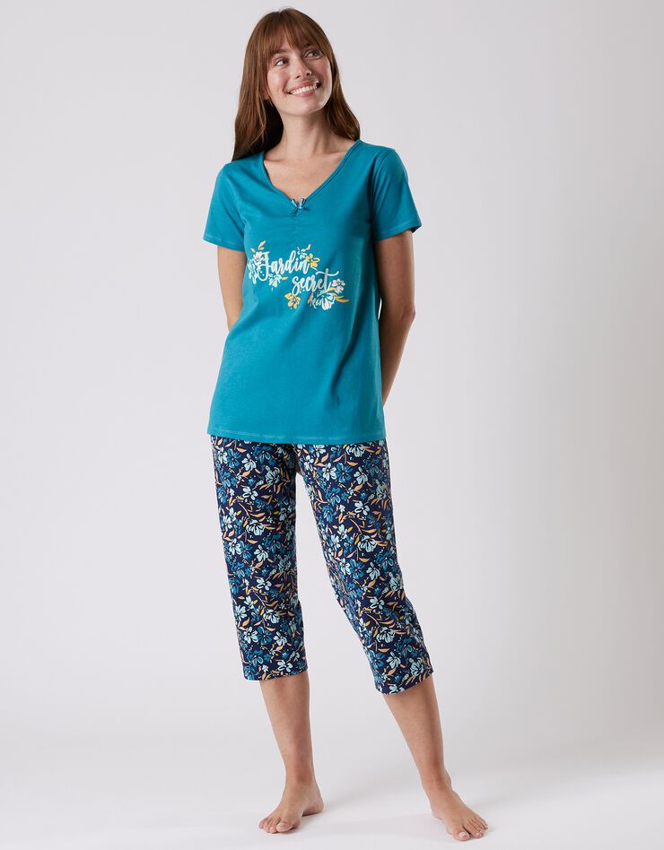 Tee-shirt pyjama manches courtes imprimé "jardin secret" (émeraude)