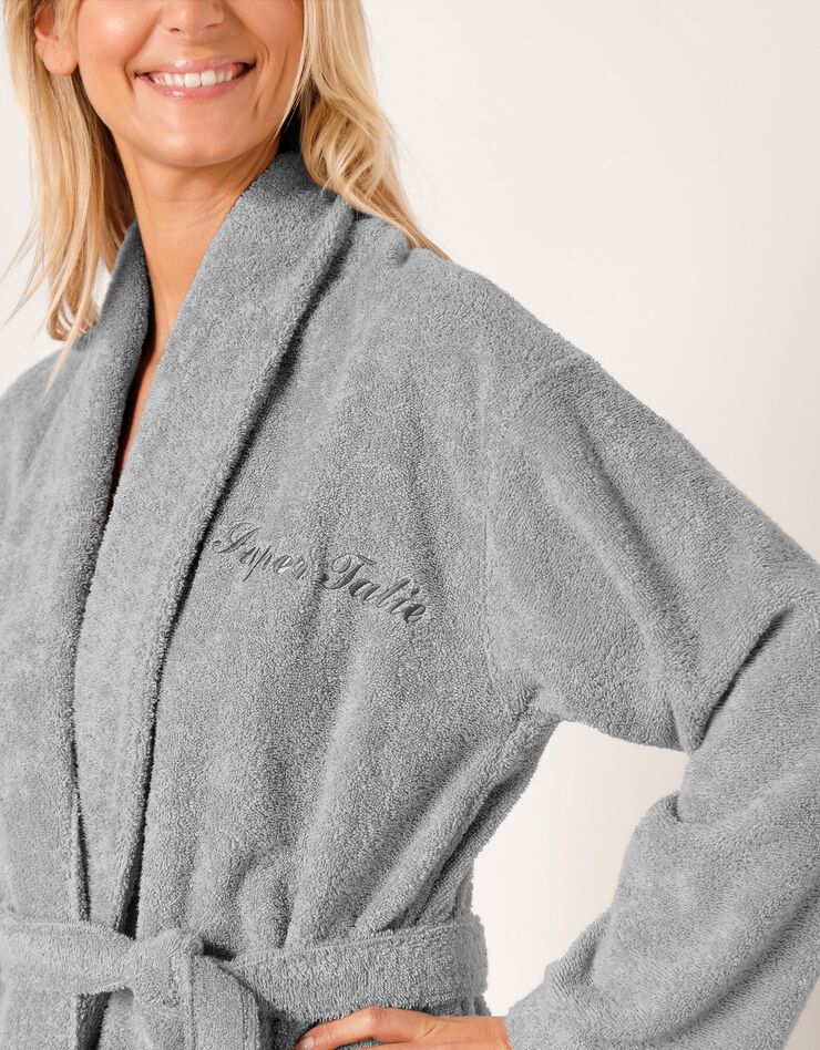 Peignoir mixte adulte éponge bouclette col châle personnalisable (gris) Peignoir mixte adulte éponge bouclette col châle personnalisable (gris)