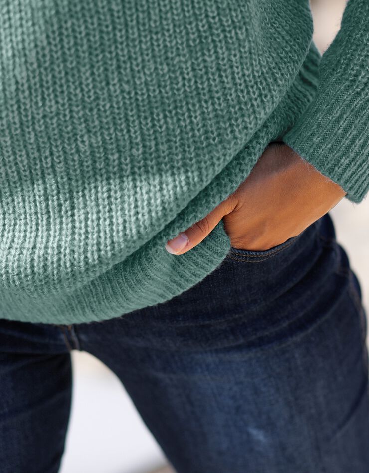 Pull col zippé maille anglaise toucher mohair (céladon chiné) Pull col zippé maille anglaise toucher mohair (céladon chiné)