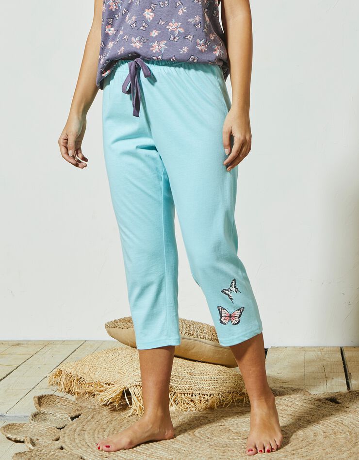 Pantacourt pyjama imprimé placé papillons (turquoise grisé) Pantacourt pyjama imprimé placé papillons (turquoise grisé)