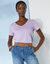 T-shirt col V uni manches courtes, coton (mauve)