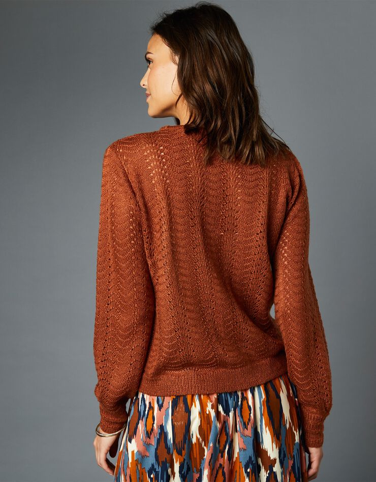 Gilet maille fantaisie ajourée toucher mohair (caramel) Gilet maille fantaisie ajourée toucher mohair (caramel)