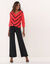 Pull col V rayé, maille anglaise toucher doux (rouge / noir)