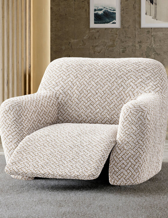 Housse bi-extensible microfibre gaufrée graphique spéciale relax (beige)