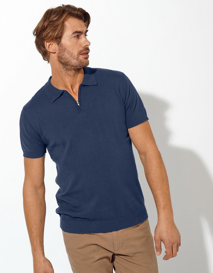 Polo en tricot fin manches courtes (marine) Polo en tricot fin manches courtes (marine)