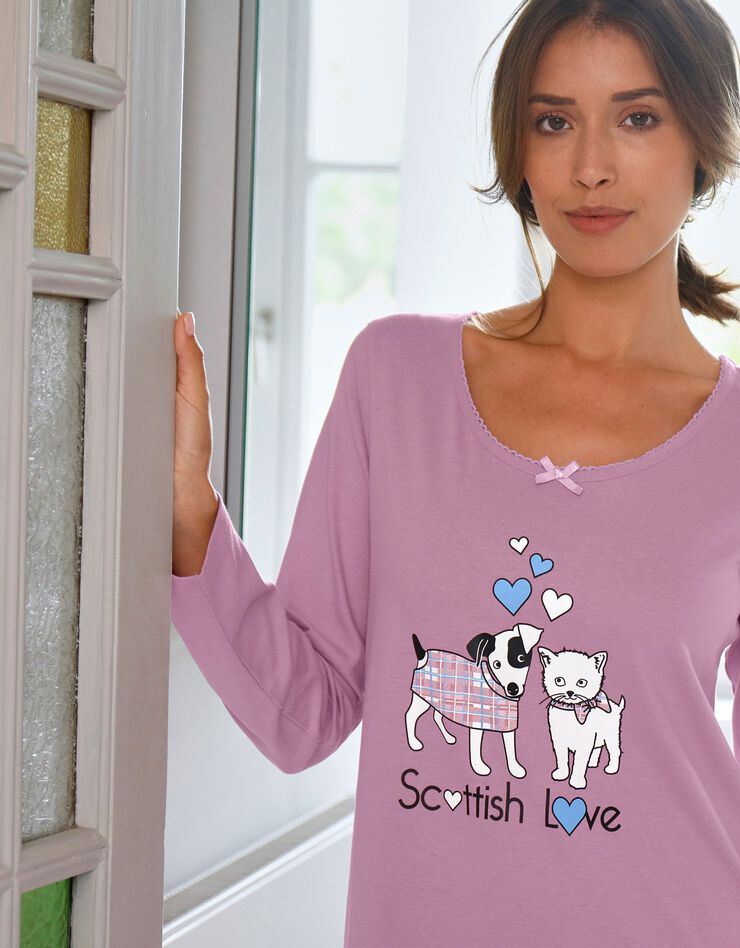 Chemise de nuit longue - imprimé fantaisie (parme)