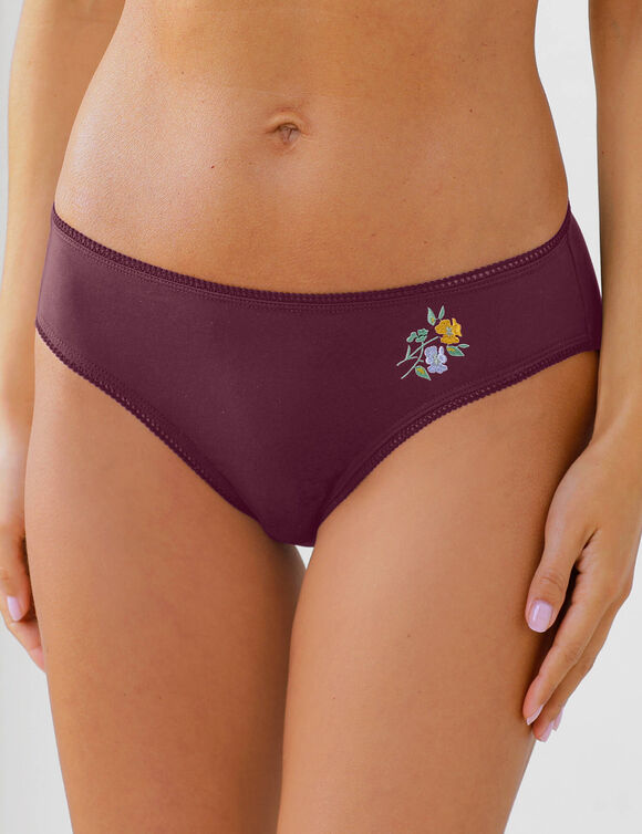 Culotte coton forme midi unie brod&eacute;e - lot de 3 (prune)