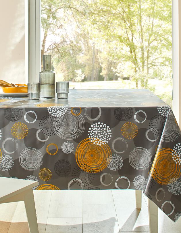 Nappe toile cirée imprimé cercles graphiques  (jaune)