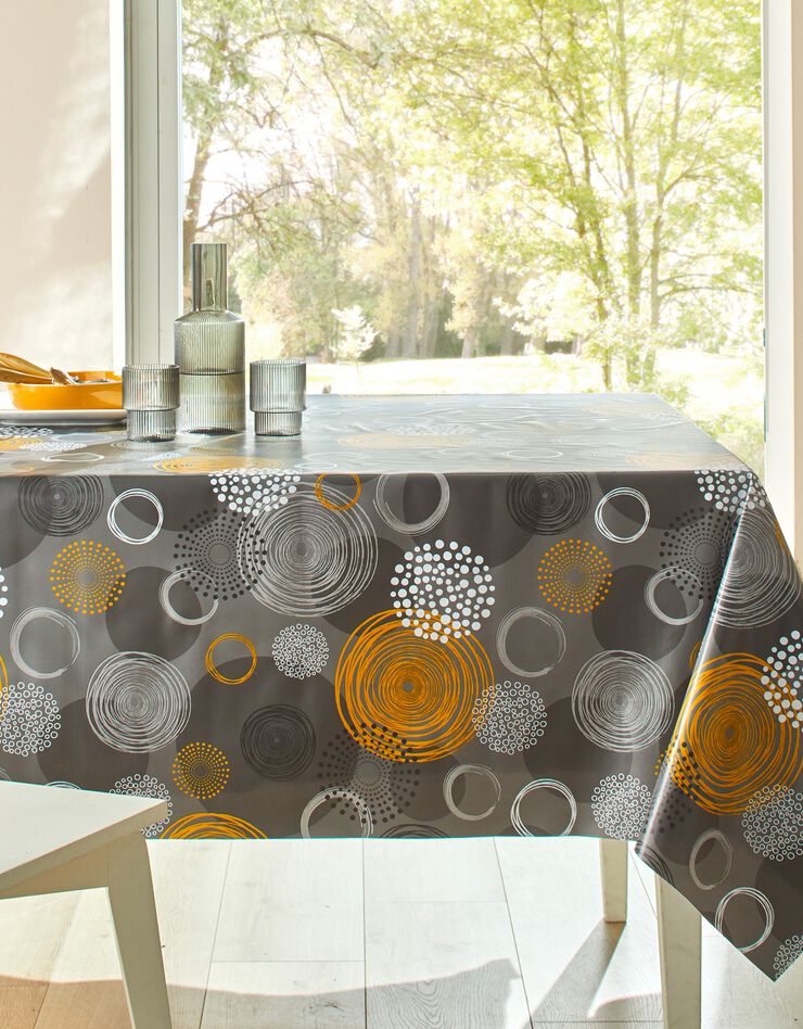 Nappe toile cirée imprimé cercles graphiques  (jaune)