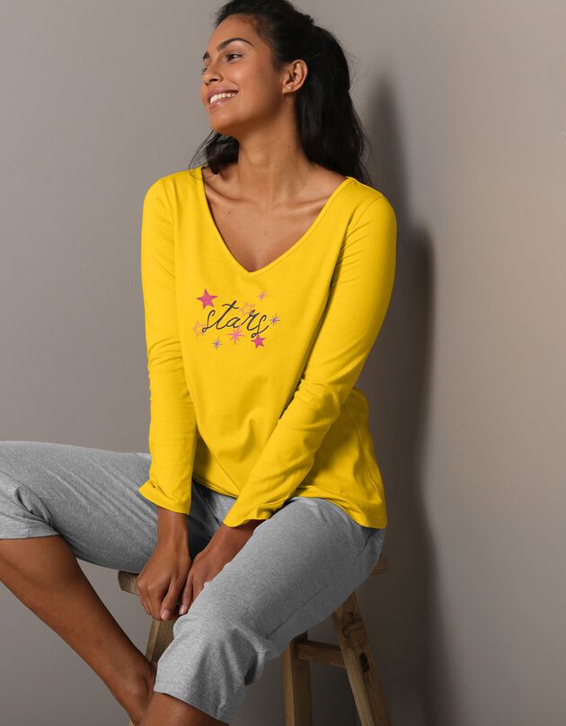 Tee-shirt de pyjama manches longues imprimé Estrella  (jaune)