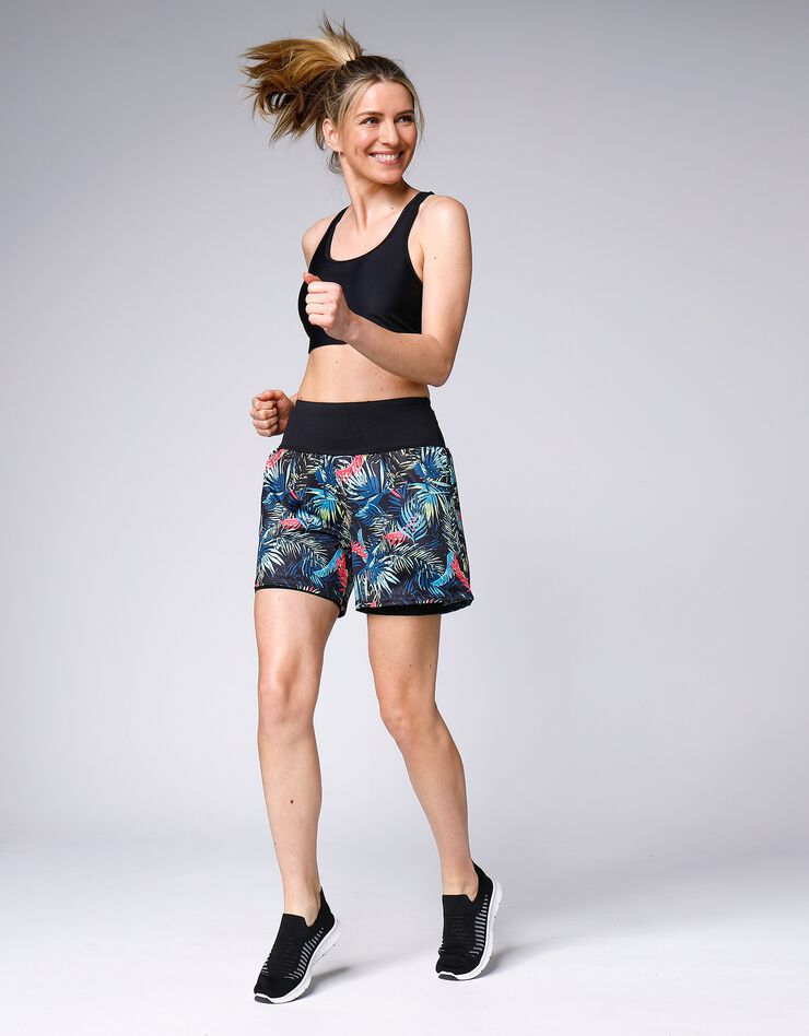 Short imprimé 2 en 1 cycliste uni (noir / turquoise)