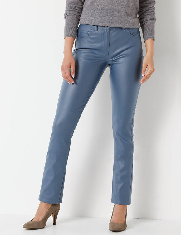 Pantalon droit enduit (bleu gris&eacute;)