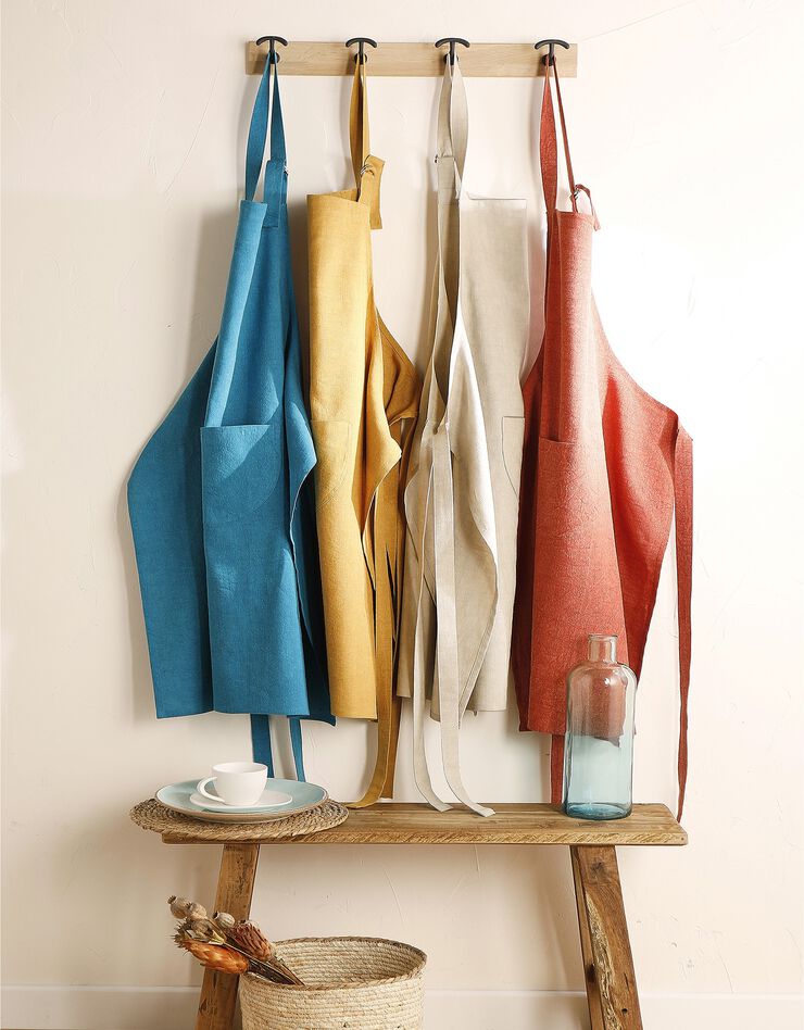 Tablier de cuisine uni forme bavette - lin coton (terracotta)