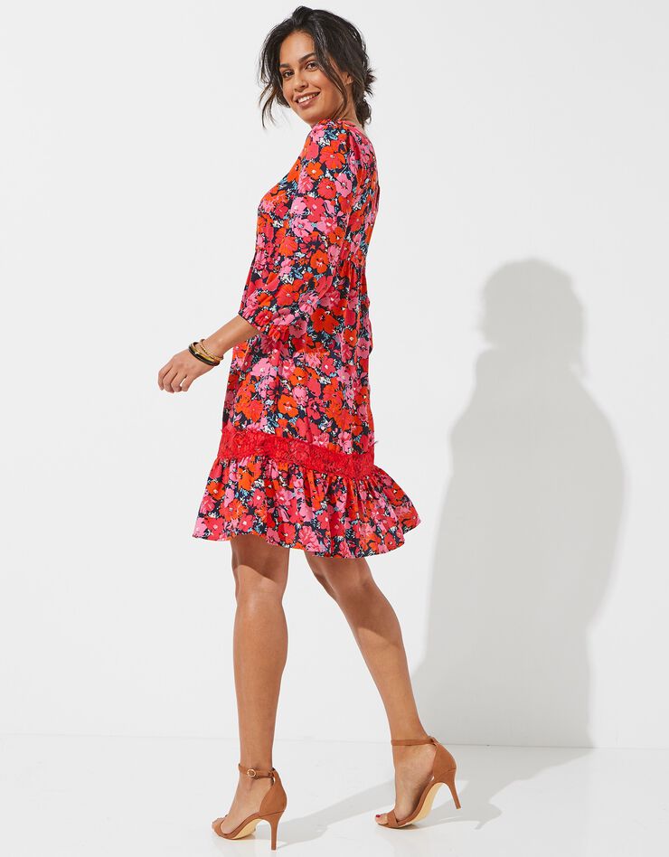 Robe dos croisé imprimée (indigo / rose) Robe dos croisé imprimée (indigo / rose)