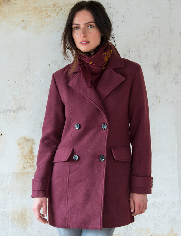 Manteau caban boutonn&eacute; uni (bordeaux)