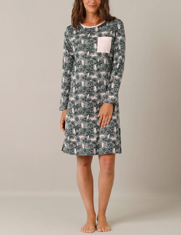 Chemise de nuit imprim&eacute; jungle (gris / rose)