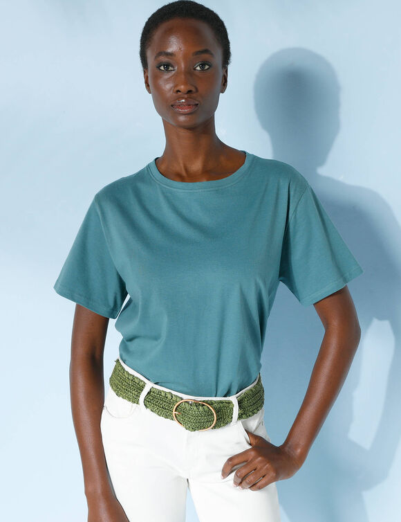 T-shirt "loose" en coton, uni (vert grisé)