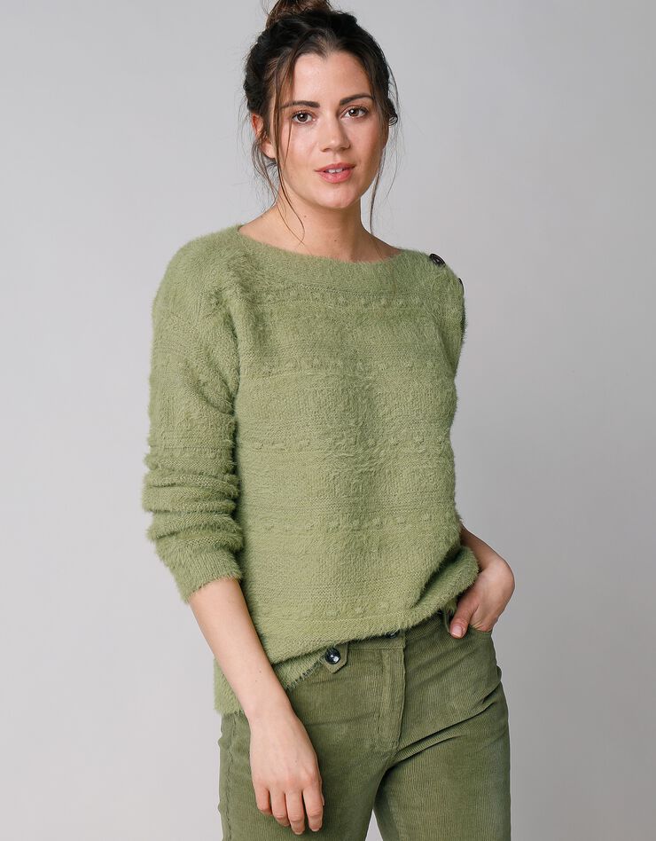 Pull col bateau maille poilue fantaisie (vert mousse) Pull col bateau maille poilue fantaisie (vert mousse)