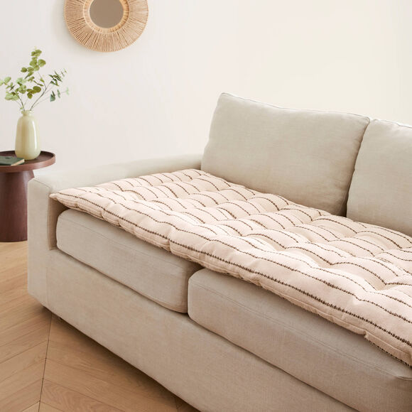 Long coussin de canap&eacute; broderie fantaisie (naturel)