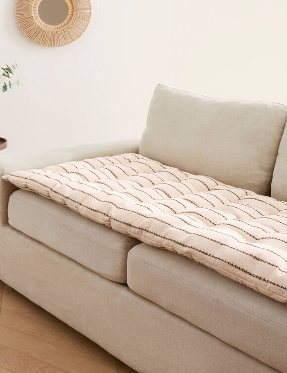Long coussin de canap&eacute; broderie fantaisie (naturel)