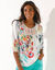 Blouse imprimée fleurs, détails brodés (blanc / vert menthe)