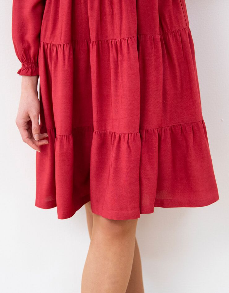 Robe smockée manches longues unie (cerise)