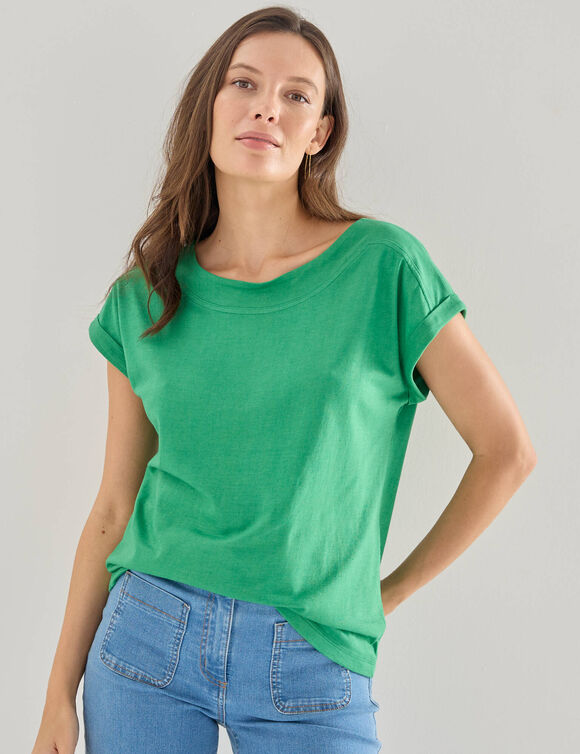 T-shirt uni col bateau, manches courtes (vert)