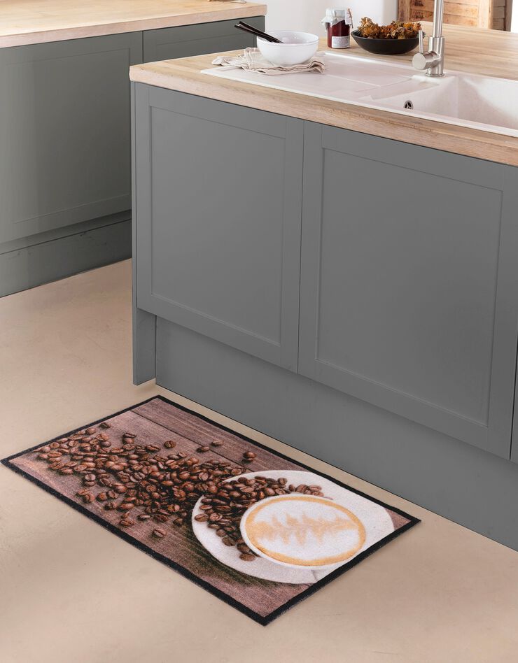Tapis de cuisine velours motif café (marron) Tapis de cuisine velours motif café (marron)