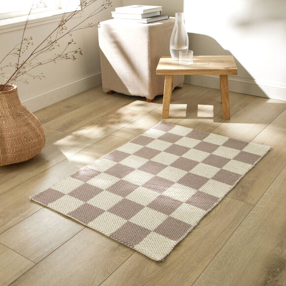 Tapis d&eacute;coratif motif damier (taupe / sable)