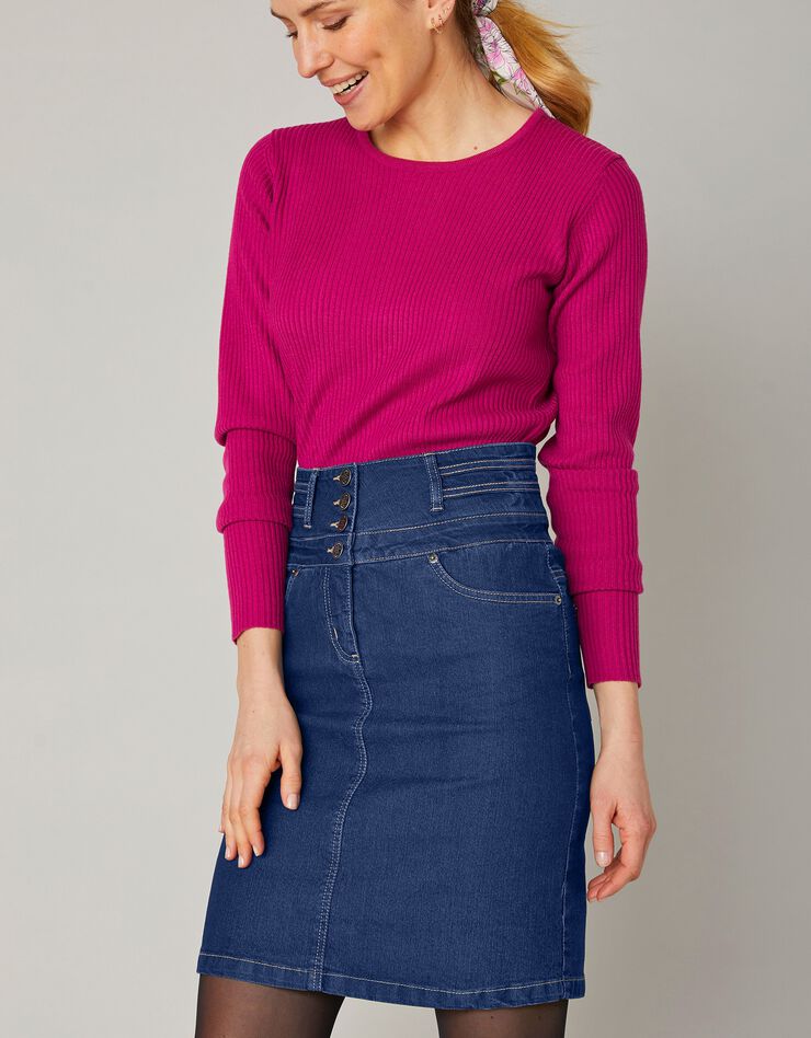 Jupe coupe droite taille haute jean (brut)