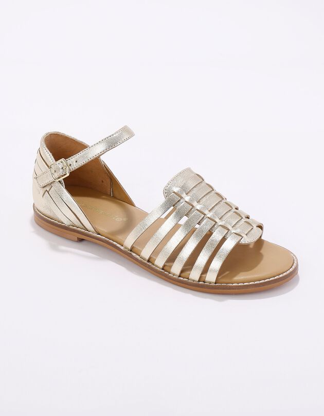 Sandales plates multibrides en cuir (doré)