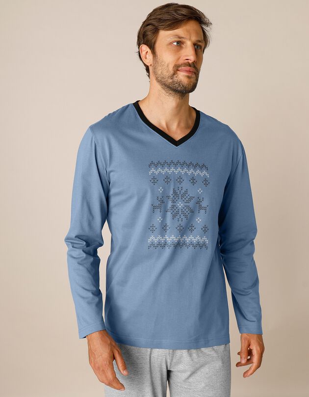 Tee-shirt pyjama imprimé manches longues (bleu)