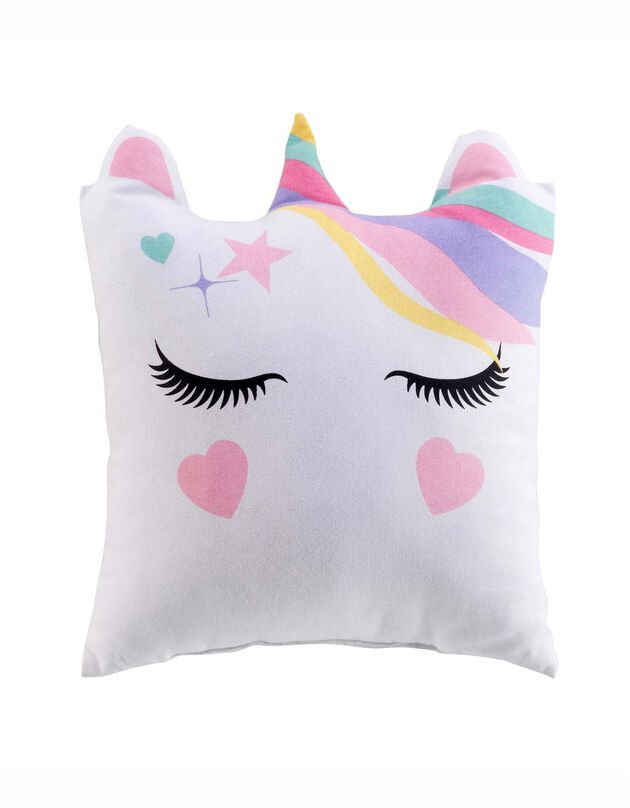 Coussin enfant forme licorne (blanc / rose)