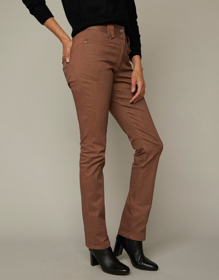 Pantalon droit taille haute effet denim - petite stature (noisette) Pantalon droit taille haute effet denim - petite stature (noisette)