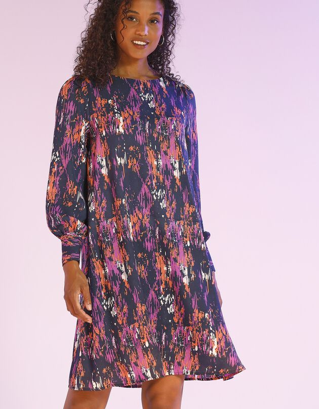 Robe forme housse crêpe polyester recyclé (1), imprimé (marine / violet)