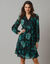 Robe évasée en voile fleuri, col V en dentelle (noir / vert)