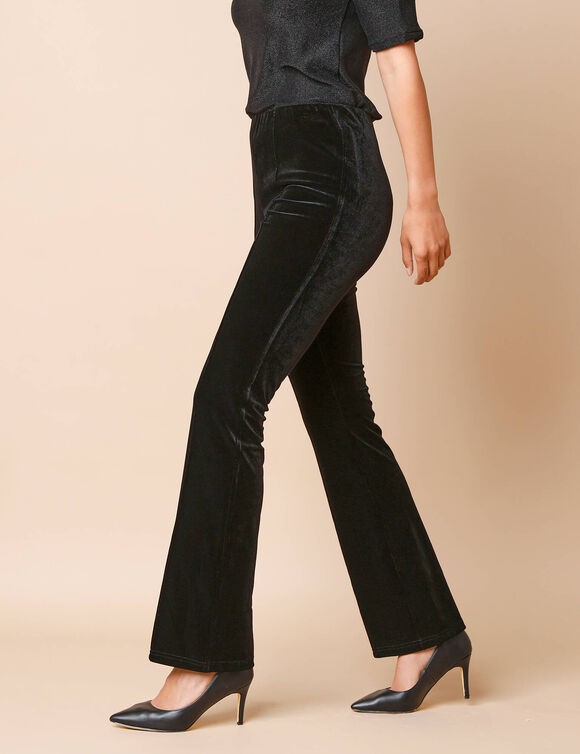 Legging bootcut taille élastiquée, maille velours (noir)
