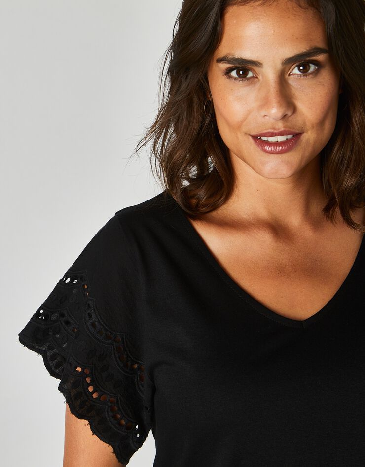 Tee-shirt manches courtes broderie anglaise (noir) Tee-shirt manches courtes broderie anglaise (noir)