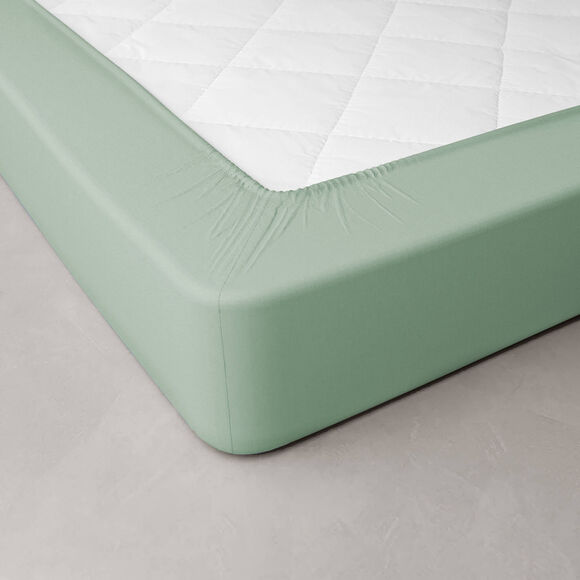 Drap-housse uni percale bonnets 40 cm (vert amande)