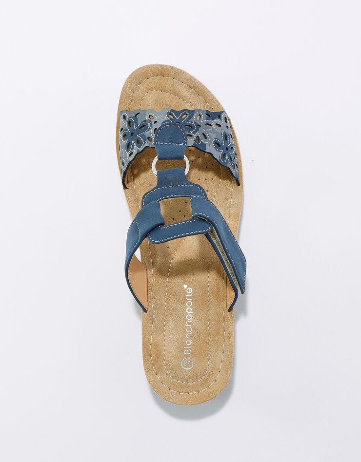Mules confort compensées effet bois à bride scratchée (bleu) Mules confort compensées effet bois à bride scratchée (bleu)