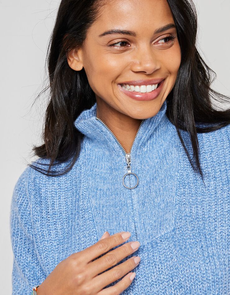 Pull col zippé maille anglaise toucher mohair (bleu chiné) Pull col zippé maille anglaise toucher mohair (bleu chiné)