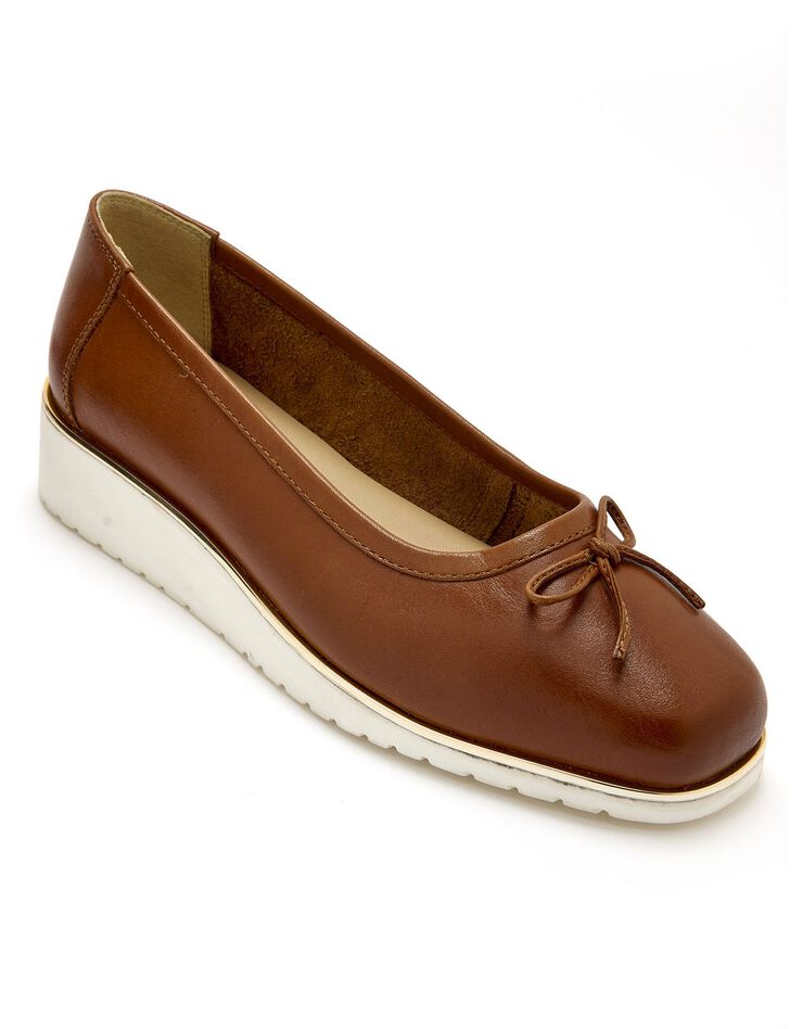 Ballerines en cuir à petit nœud, petit compensé (marron) Ballerines en cuir à petit nœud, petit compensé (marron)