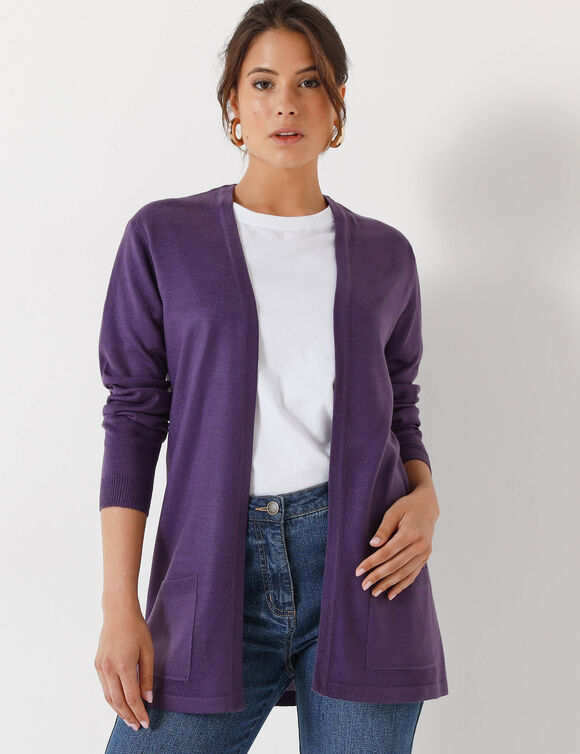 Gilet porter ouvert, maille toucher doux (aubergine)