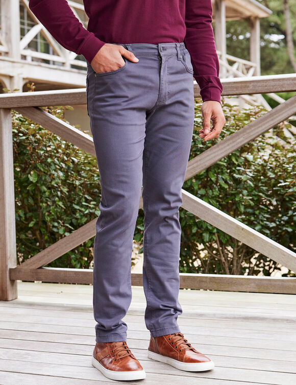 Pantalon droit 5 poches twill coton extensible (anthracite)