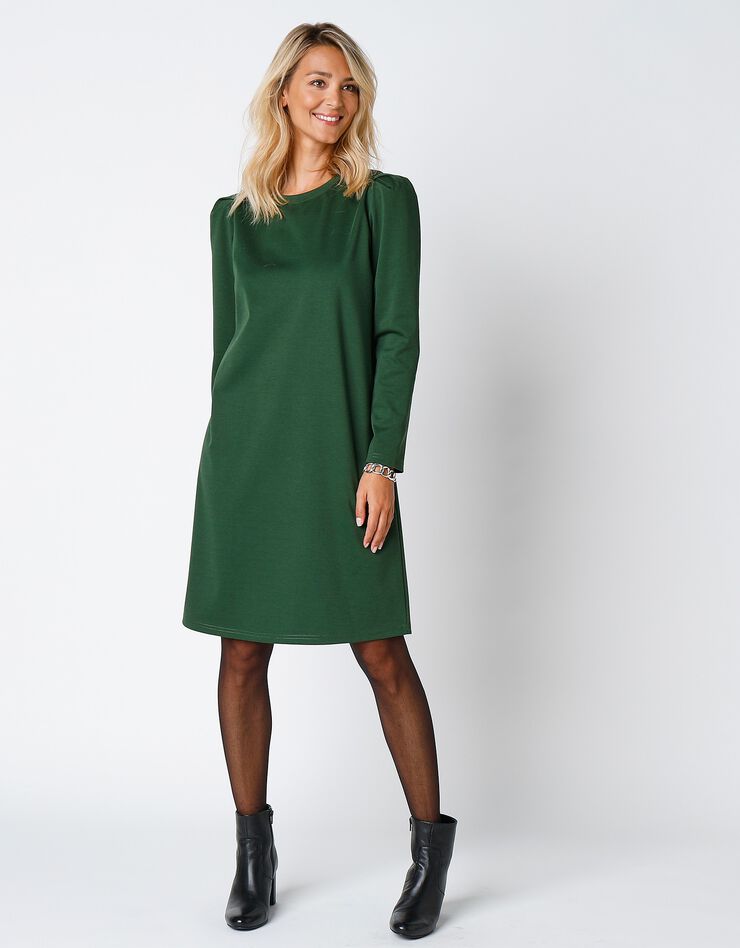 Robe maille jacquard stretch unie - épaules plissées (vert sapin) Robe maille jacquard stretch unie - épaules plissées (vert sapin)