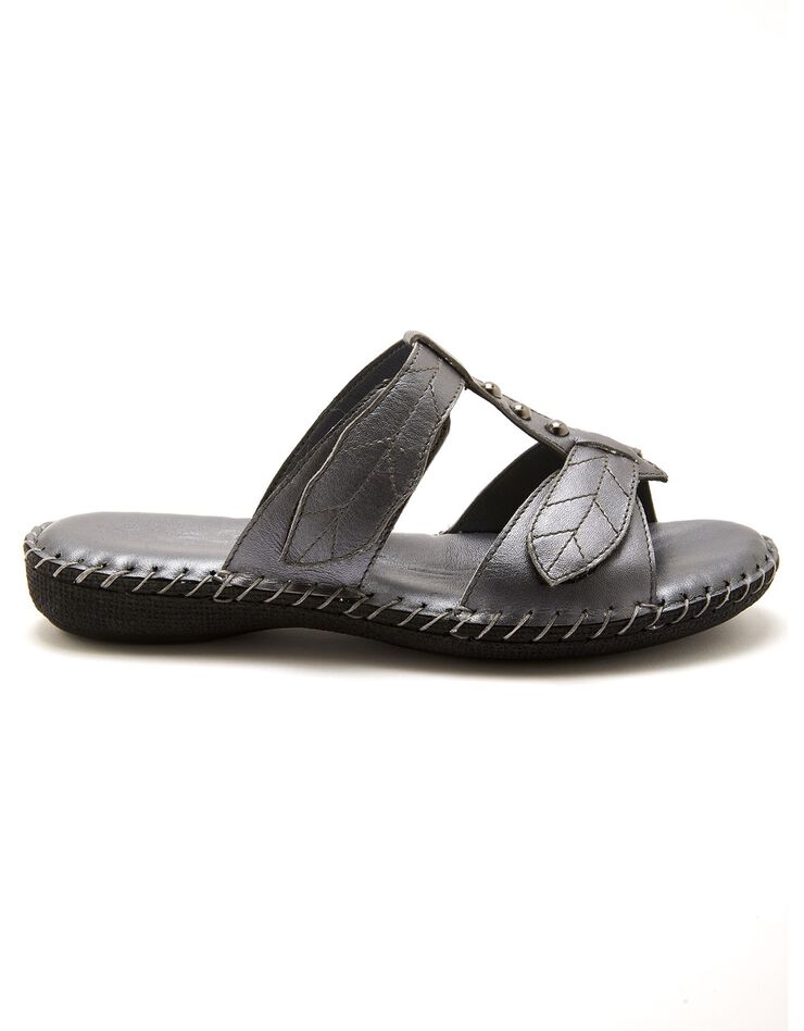 Sandales cuir ouverture totale - gris métallisé (gris)
