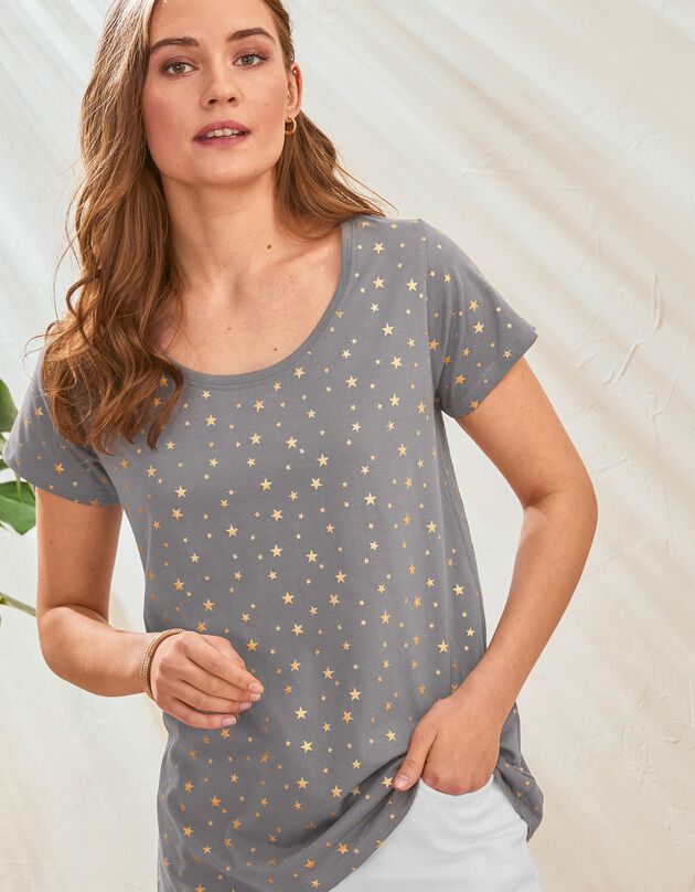 Tee-shirt imprimé étoiles dorées coton bio (gris / doré)
